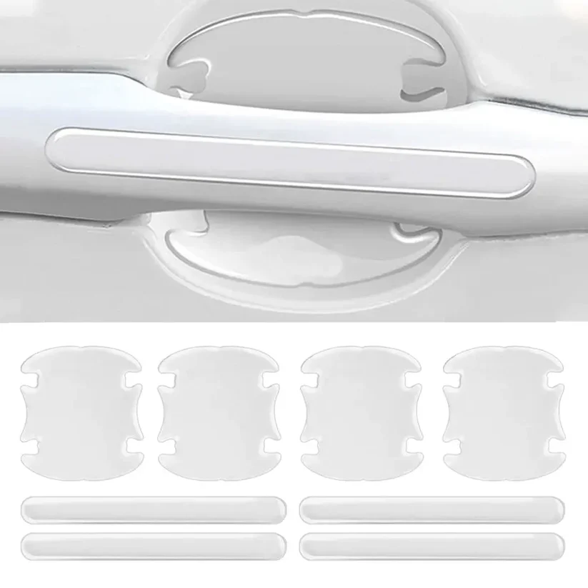 8pcs Transparent Car Door Handle Bowl Anti-Scratch Strips – Universal Fit